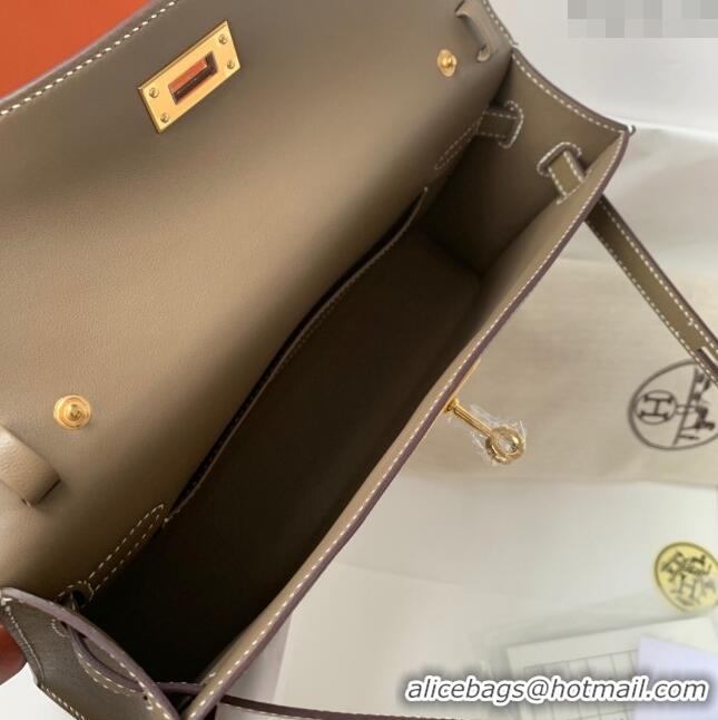 Best Luxury Hermes Kelly Elan Bag in Madame Leather 2201 Etoupe/Gold 2024 (Half Handmade)