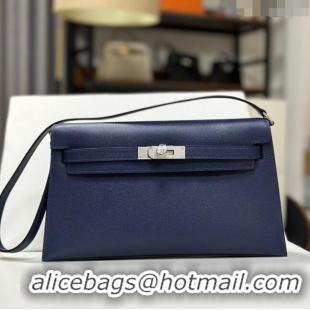 Super Quality Hermes Kelly Elan Bag in Madame Leather 2201 Blue/Silver 2024 (Half Handmade)