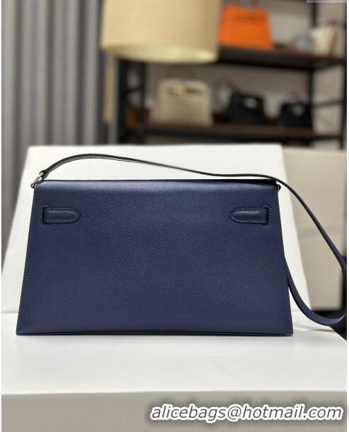 Super Quality Hermes Kelly Elan Bag in Madame Leather 2201 Blue/Silver 2024 (Half Handmade)