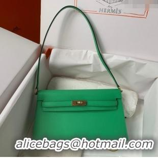 Top Quality Hermes Kelly Elan Bag in Madame Leather 2201 Green/Gold 2024 (Half Handmade)