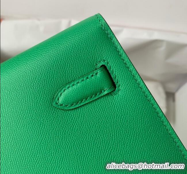 Top Quality Hermes Kelly Elan Bag in Madame Leather 2201 Green/Gold 2024 (Half Handmade)