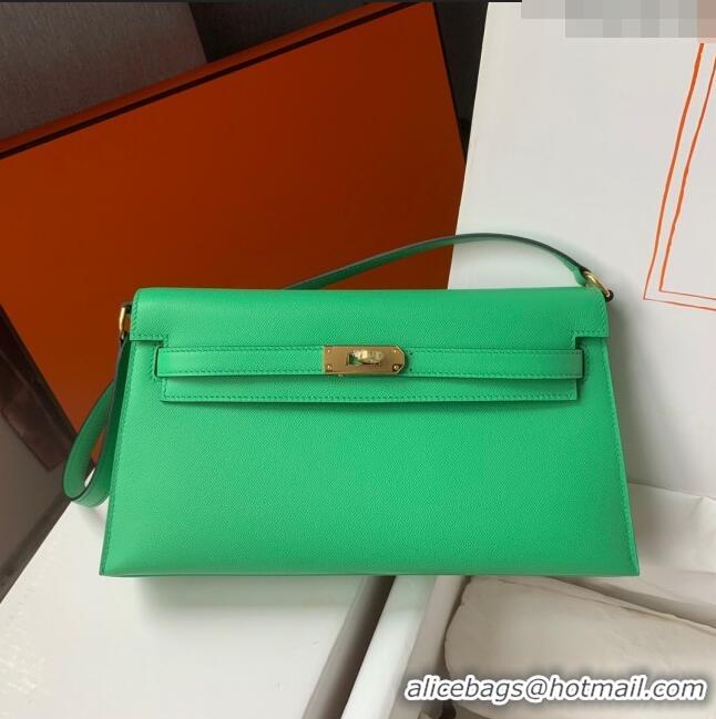 Top Quality Hermes Kelly Elan Bag in Madame Leather 2201 Green/Gold 2024 (Half Handmade)