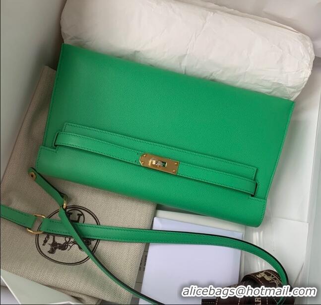 Top Quality Hermes Kelly Elan Bag in Madame Leather 2201 Green/Gold 2024 (Half Handmade)