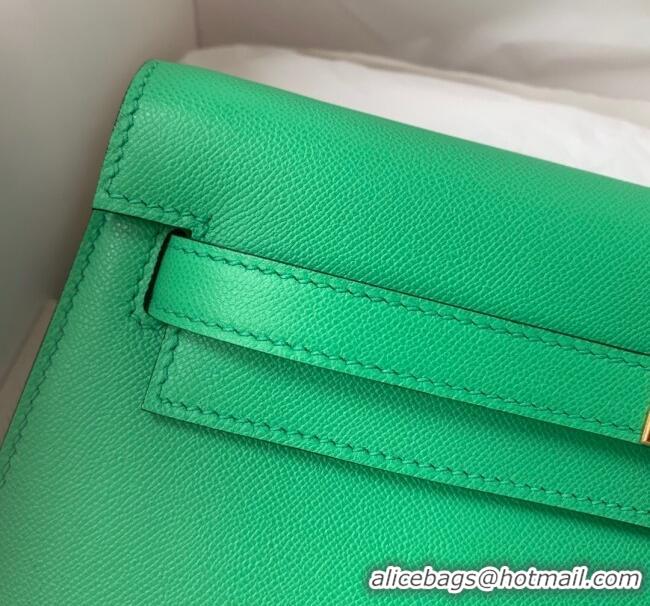 Top Quality Hermes Kelly Elan Bag in Madame Leather 2201 Green/Gold 2024 (Half Handmade)