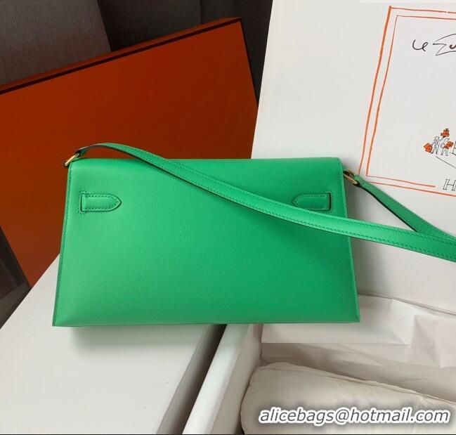 Top Quality Hermes Kelly Elan Bag in Madame Leather 2201 Green/Gold 2024 (Half Handmade)