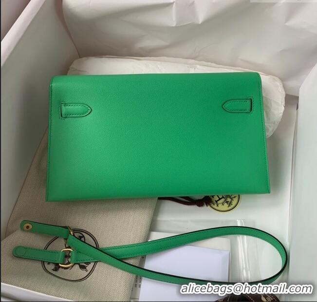 Top Quality Hermes Kelly Elan Bag in Madame Leather 2201 Green/Gold 2024 (Half Handmade)