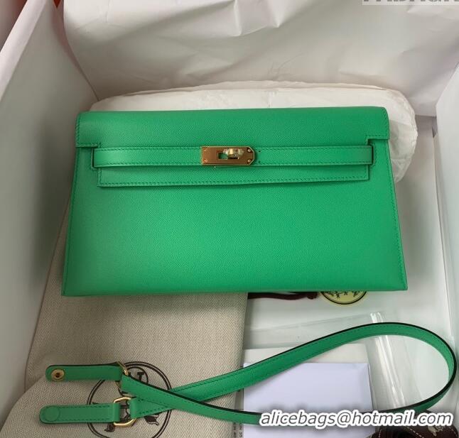 Top Quality Hermes Kelly Elan Bag in Madame Leather 2201 Green/Gold 2024 (Half Handmade)