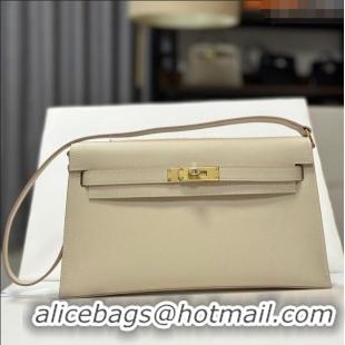 Discount Hermes Kelly Elan Bag in Madame Leather 2201 Milkshake White/Gold 2024(Half Handmade)