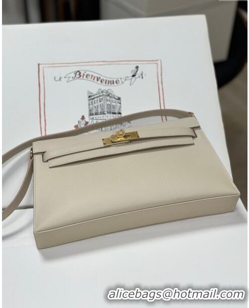 Discount Hermes Kelly Elan Bag in Madame Leather 2201 Milkshake White/Gold 2024(Half Handmade)