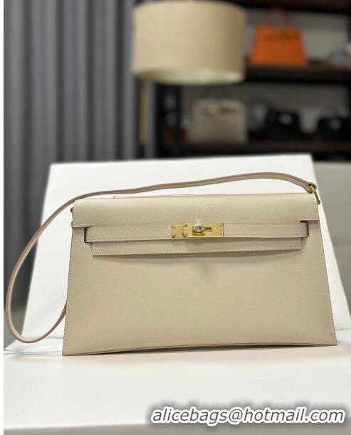 Discount Hermes Kelly Elan Bag in Madame Leather 2201 Milkshake White/Gold 2024(Half Handmade)