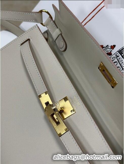 Discount Hermes Kelly Elan Bag in Madame Leather 2201 Milkshake White/Gold 2024(Half Handmade)