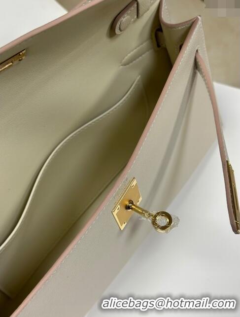 Discount Hermes Kelly Elan Bag in Madame Leather 2201 Milkshake White/Gold 2024(Half Handmade)