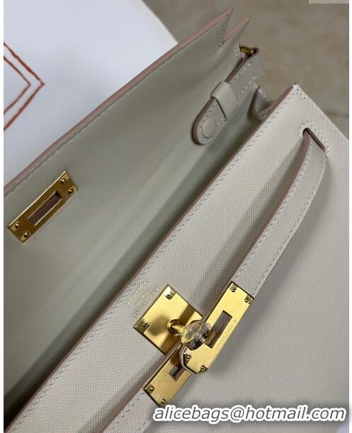 Discount Hermes Kelly Elan Bag in Madame Leather 2201 Milkshake White/Gold 2024(Half Handmade)