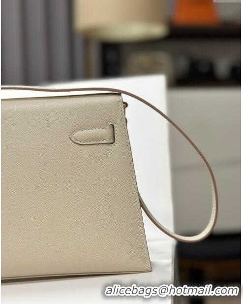 Discount Hermes Kelly Elan Bag in Madame Leather 2201 Milkshake White/Gold 2024(Half Handmade)