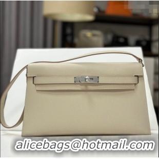 New Fashion Hermes Kelly Elan Bag in Madame Leather 2201 White/Silver 2024 (Half Handmade)