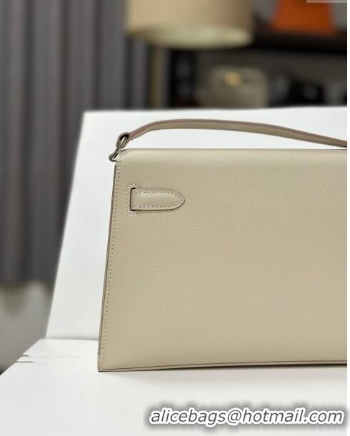 New Fashion Hermes Kelly Elan Bag in Madame Leather 2201 White/Silver 2024 (Half Handmade)