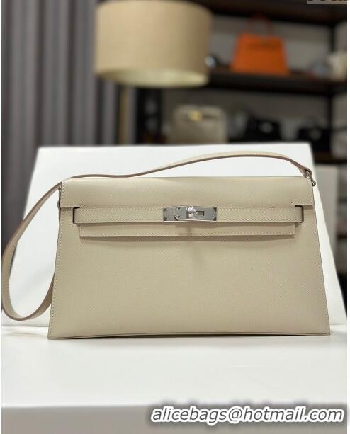 New Fashion Hermes Kelly Elan Bag in Madame Leather 2201 White/Silver 2024 (Half Handmade)