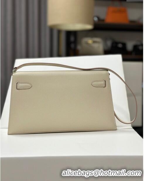 New Fashion Hermes Kelly Elan Bag in Madame Leather 2201 White/Silver 2024 (Half Handmade)