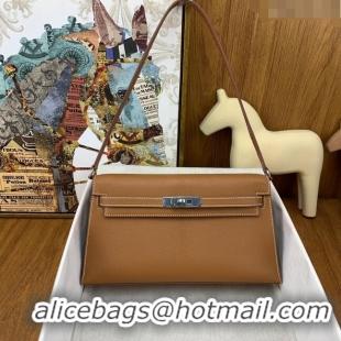 Famous Brand Hermes Kelly Elan Bag in Chèvre Leather 2202 Brown/Silver 2024 (Half Handmade)