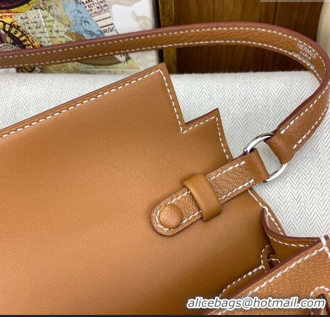 Famous Brand Hermes Kelly Elan Bag in Chèvre Leather 2202 Brown/Silver 2024 (Half Handmade)