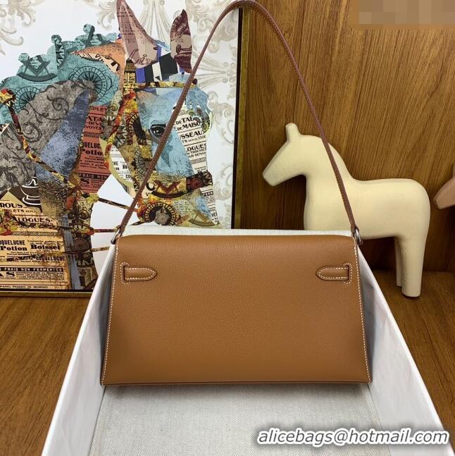 Famous Brand Hermes Kelly Elan Bag in Chèvre Leather 2202 Brown/Silver 2024 (Half Handmade)