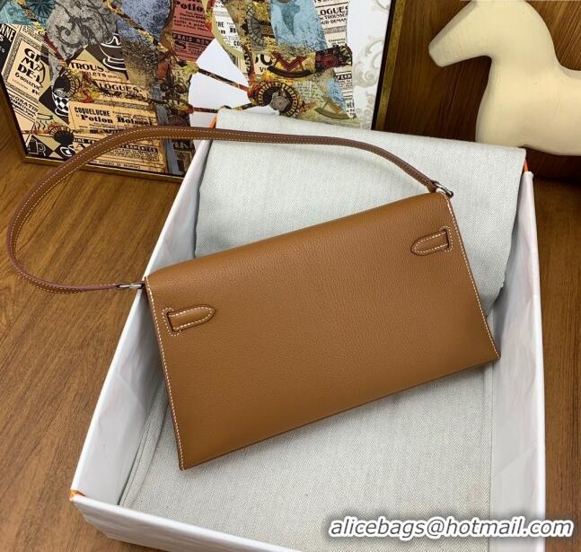 Famous Brand Hermes Kelly Elan Bag in Chèvre Leather 2202 Brown/Silver 2024 (Half Handmade)