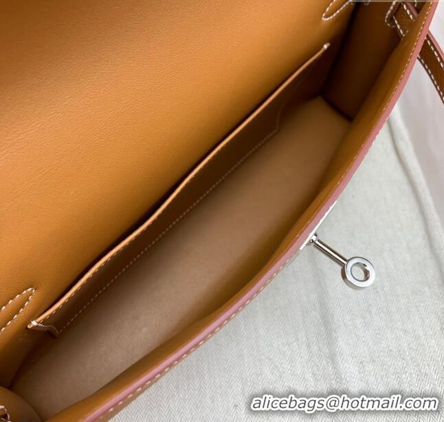 Famous Brand Hermes Kelly Elan Bag in Chèvre Leather 2202 Brown/Silver 2024 (Half Handmade)