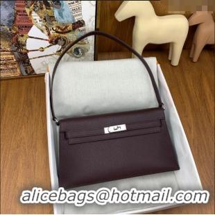 Super Quality Hermes Kelly Elan Bag in Chèvre Leather 2202 Burgundy/Silver 2024 (Half Handmade)