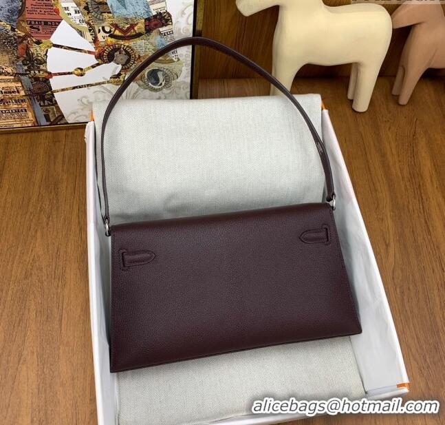 Super Quality Hermes Kelly Elan Bag in Chèvre Leather 2202 Burgundy/Silver 2024 (Half Handmade)