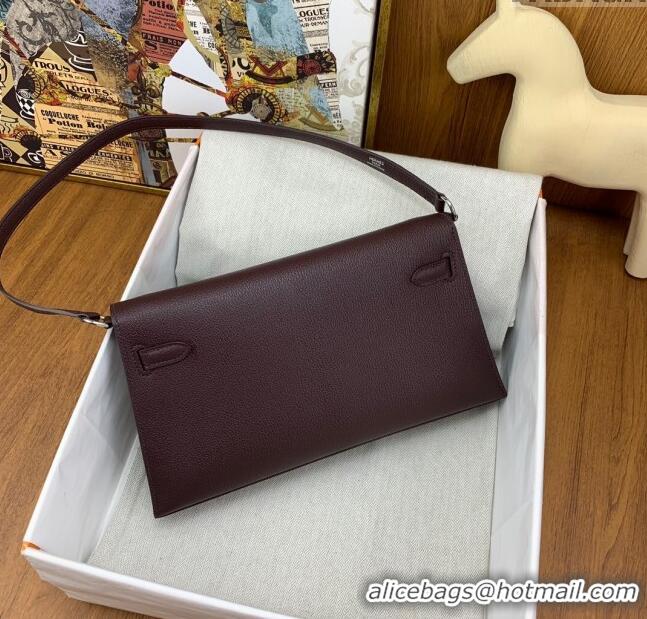 Super Quality Hermes Kelly Elan Bag in Chèvre Leather 2202 Burgundy/Silver 2024 (Half Handmade)