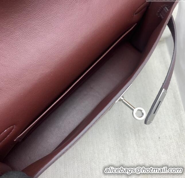 Super Quality Hermes Kelly Elan Bag in Chèvre Leather 2202 Burgundy/Silver 2024 (Half Handmade)