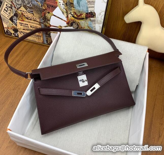 Super Quality Hermes Kelly Elan Bag in Chèvre Leather 2202 Burgundy/Silver 2024 (Half Handmade)