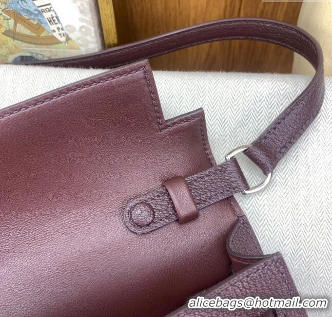 Super Quality Hermes Kelly Elan Bag in Chèvre Leather 2202 Burgundy/Silver 2024 (Half Handmade)