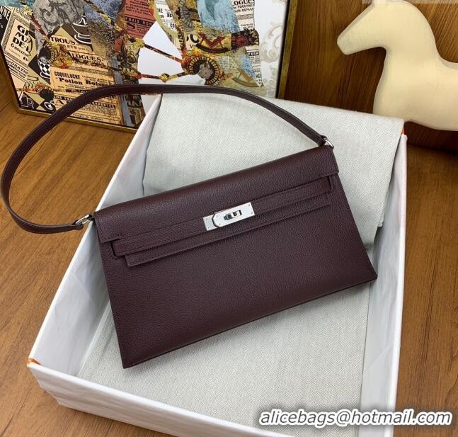 Super Quality Hermes Kelly Elan Bag in Chèvre Leather 2202 Burgundy/Silver 2024 (Half Handmade)