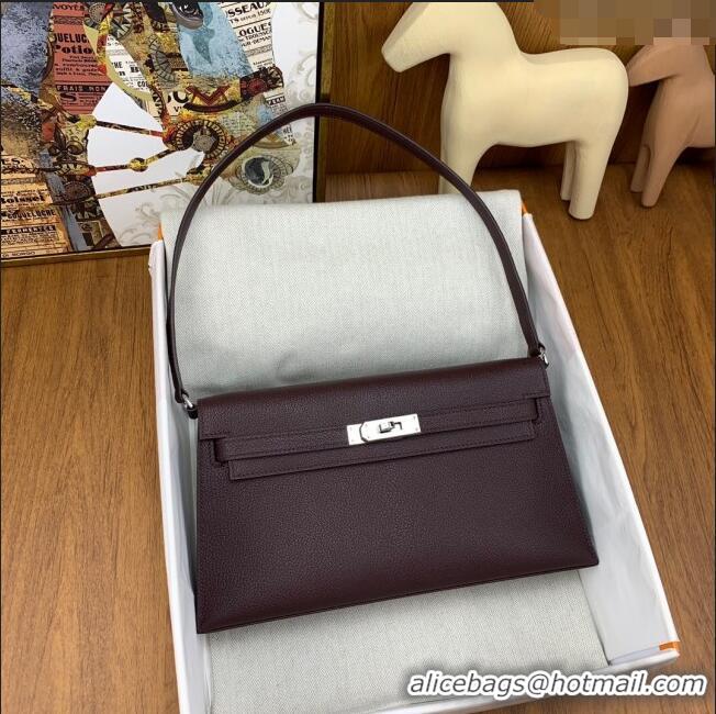 Super Quality Hermes Kelly Elan Bag in Chèvre Leather 2202 Burgundy/Silver 2024 (Half Handmade)