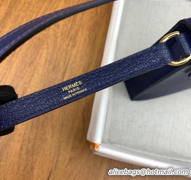 New Style Hermes Kelly Elan Bag in Chèvre Leather 2202 Blue/Gold 2024 (Half Handmade)