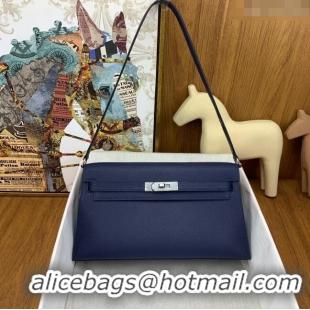 New Style Hermes Kelly Elan Bag in Chèvre Leather 2202 Blue/Silver 2024 (Half Handmade)