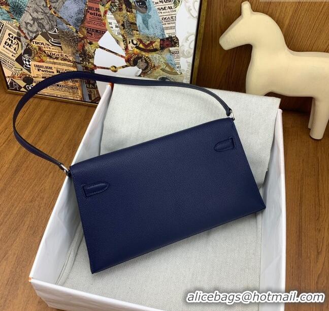 New Style Hermes Kelly Elan Bag in Chèvre Leather 2202 Blue/Silver 2024 (Half Handmade)