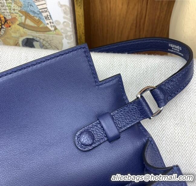 New Style Hermes Kelly Elan Bag in Chèvre Leather 2202 Blue/Silver 2024 (Half Handmade)