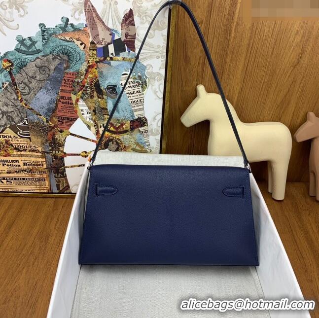 New Style Hermes Kelly Elan Bag in Chèvre Leather 2202 Blue/Silver 2024 (Half Handmade)