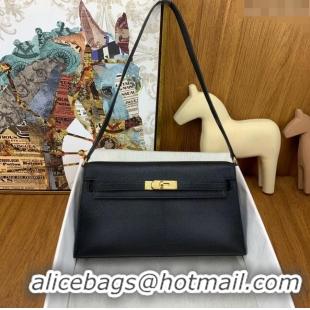 Top Grade Hermes Kelly Elan Bag in Chèvre Leather 2202 Black/Gold 2024 (Half Handmade)