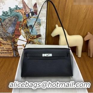 New Fashion Hermes Kelly Elan Bag in Chèvre Leather 2202 Black/Silver 2024 (Half Handmade)