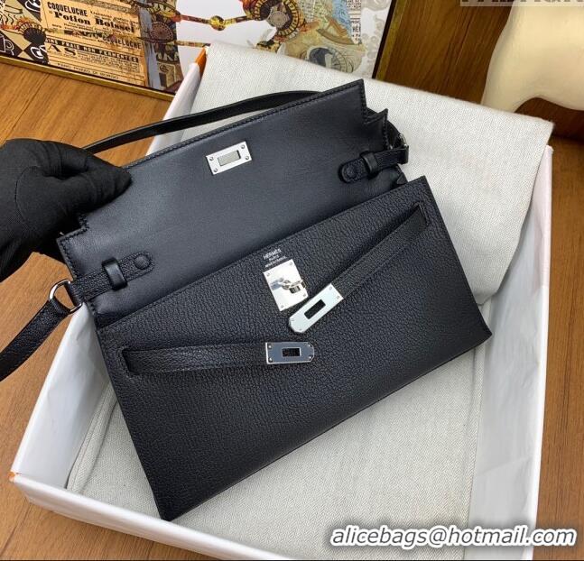 New Fashion Hermes Kelly Elan Bag in Chèvre Leather 2202 Black/Silver 2024 (Half Handmade)