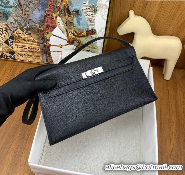 New Fashion Hermes Kelly Elan Bag in Chèvre Leather 2202 Black/Silver 2024 (Half Handmade)