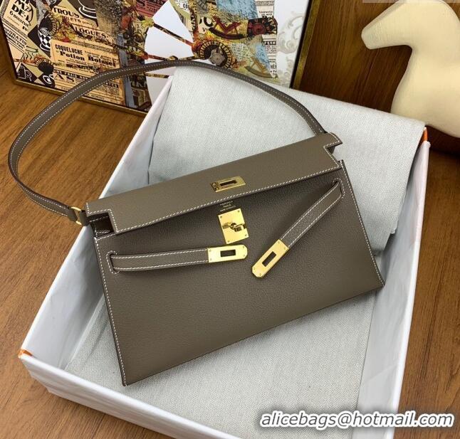 Promotional Hermes Kelly Elan Bag in Chèvre Leather 2202 Etoupe/Gold 2024 (Half Handmade)