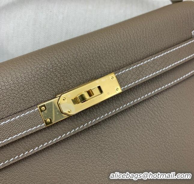 Promotional Hermes Kelly Elan Bag in Chèvre Leather 2202 Etoupe/Gold 2024 (Half Handmade)