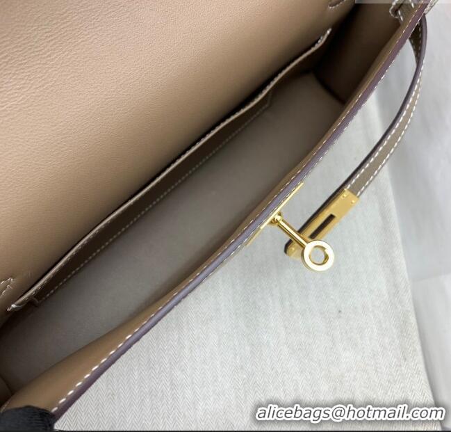 Promotional Hermes Kelly Elan Bag in Chèvre Leather 2202 Etoupe/Gold 2024 (Half Handmade)