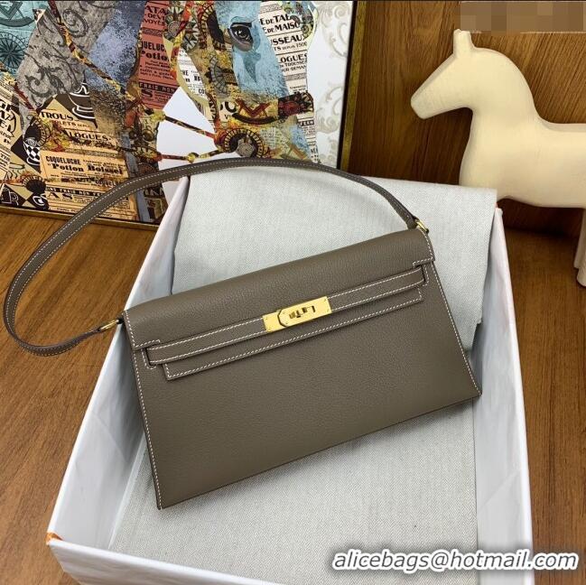 Promotional Hermes Kelly Elan Bag in Chèvre Leather 2202 Etoupe/Gold 2024 (Half Handmade)