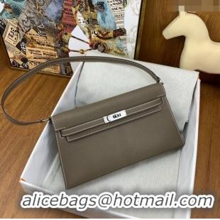 New Fashion Hermes Kelly Elan Bag in Chèvre Leather 2202 Etoupe/Silver 2024 (Half Handmade)