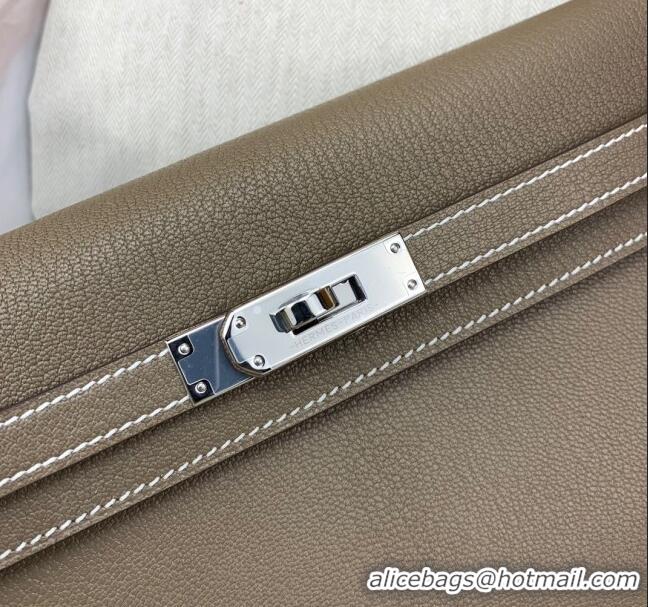 New Fashion Hermes Kelly Elan Bag in Chèvre Leather 2202 Etoupe/Silver 2024 (Half Handmade)